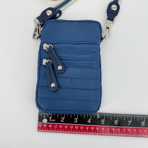 Sondra Roberts Squared Blue Puffer Crossbody Bag Phone Purse Striped Strap - Picture 6 of 7